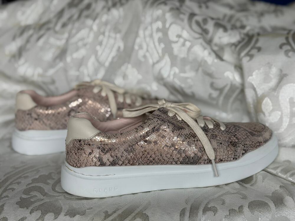 Cole Haan GrandSeries Rose Gold Metallic Snakeskin Leather Sneakers 7.5B